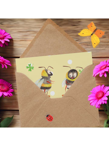 Mr. & Mrs. Panda Grußkarte Hummeln Kleeblatt mit Spruch in Gelb Pastell