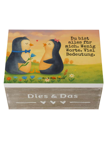 Mr. & Mrs. Panda Holzkiste Pinguin Pärchen Design mit Spruch in Weiß