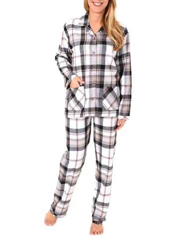 NORMANN Flanell Pyjama Schlafanzug Karodesign - 39043 in grau