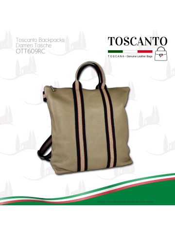 Toscanto Leder, Canvas Cityrucksack Toscanto Tasche taupe, blau, beige ca. 43cm