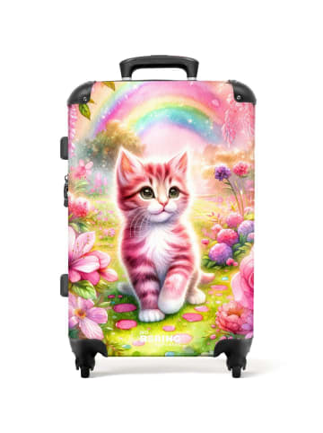 NoBoringSuitCases Suitcase Rosa-weißes Kätzchen-Design mit Blumen und