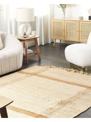 Beliani Geflochtener Teppich YELMEZ in Beige - (W) 140 x (H) 1.5 x (L) 200 cm
