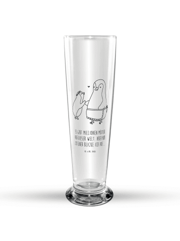 Mr. & Mrs. Panda Bierglas Pinguin mit Kind mit Spruch in Transparent
