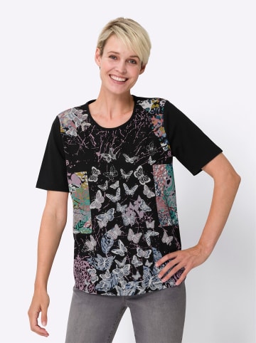 Sieh an! Kurzarm-Shirt in schwarz-flieder-bedruckt