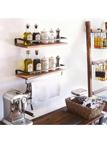 relaxdays 2-tlg. Wandregal-Set in Natur/ Schwarz