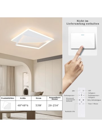 ZMH Deckenleuchte LED in Weiß 53W dimmbar eckig moderene Schlafzimmerlampe 40cm