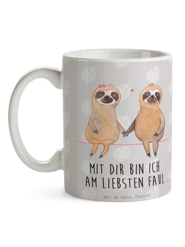 Mr. & Mrs. Panda Tasse mit Spruch Faultier Pärchen mit Spruch in Grau Pastell