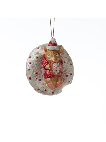 MARELIDA Christbaumschmuck Maus mit Donut Weihnachtsbäckerei Glas H: 10cm in bunt