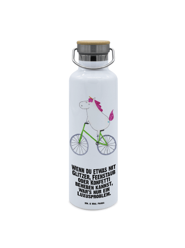 Mr. & Mrs. Panda Trinkflasche Einhorn Radfahrer mit Spruch in Weiß