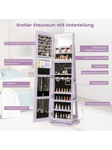 COSTWAY Schmuckschrank 3 in 1 drehbar in Lila