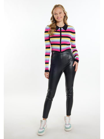 myMo Damen Cropped Strickjacke in Schwarz Mehrfarbig