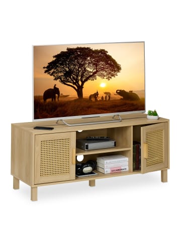 relaxdays TV-Lowboard "Rattan" in Natur - (B)115 x (H)48 x (T)40 cm