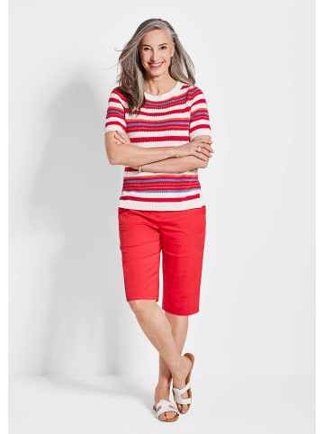 GOLDNER Kurzgröße:  Streifenpullover mit U-Boot-Ausschnitt in rot / weiß / gemustert