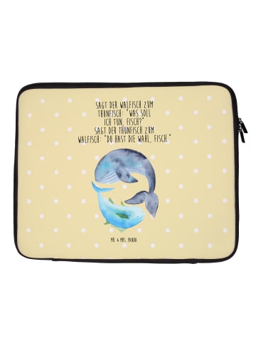 Mr. & Mrs. Panda Laptoptasche Walfisch Thunfisch mit Spruch in Gelb Pastell