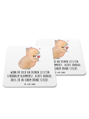 Mr. & Mrs. Panda Bieruntersetzer Capybara Wein mit Spruch in Weiß