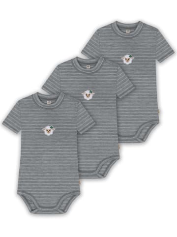 Normani Outdoor Sports 3er Set Baby Merino Kurzarmbody Multipack in Grau gestreift