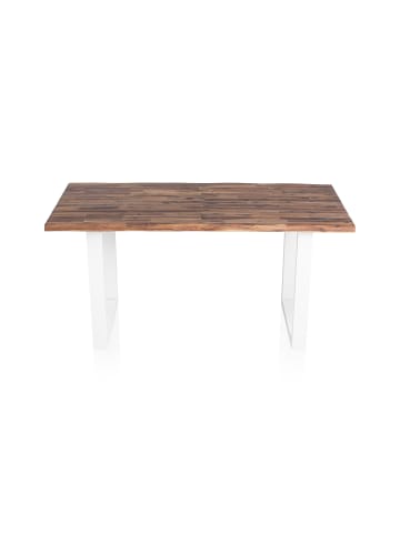 SalesFever Esstisch 180x90 cm aus Massivholz Akazie Balkenoptik mit Kufengestell in Weiß