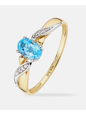 Diamant L'éternel Ring, mit Blautopas, 375 Gelbgold