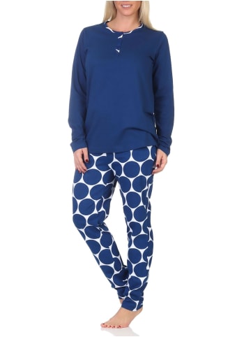 NORMANN Langarm Schlafanzug Pyjama Tupfen Punkte Optik - 87055 in marine