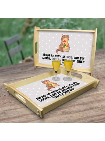 Mr. & Mrs. Panda Holztablett Otter Blumenstrauß mit Spruch in Grau Pastell