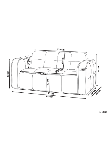 Beliani 2-Sitzer Sofa UTANA in Weiß - (W) 175 x (H) 75 x (L) 88 cm