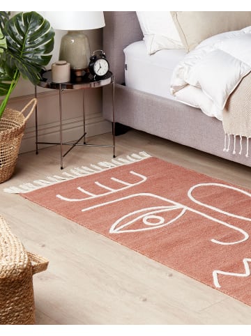 Beliani Geflochtener Teppich YAVU in Rot/Weiß - (W) 80 x (H) 80 x (L) 150 cm
