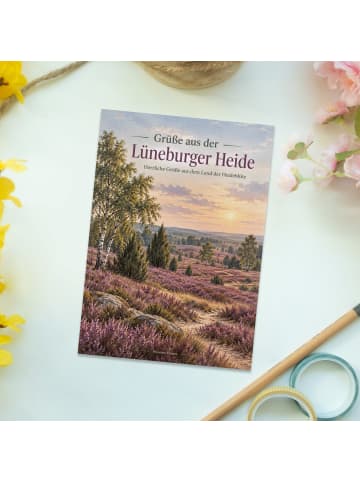 Postkarte Heidelandschaft authentisch Design mi... in Weiß