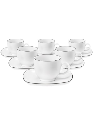 Seltmann Weiden 6er Set Kaffeetassen mit Untertassen Lido Black Line 220 ml weiß in weiß