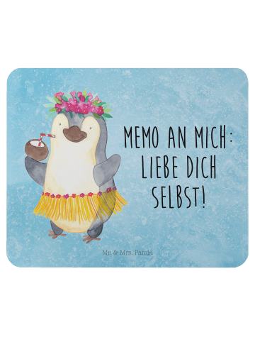 Mr. & Mrs. Panda Mauspad Pinguin Kokosnuss mit Spruch in Eisblau