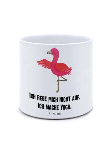 Mr. & Mrs. Panda Übertopf Flamingo Yoga mit Spruch in Weiß
