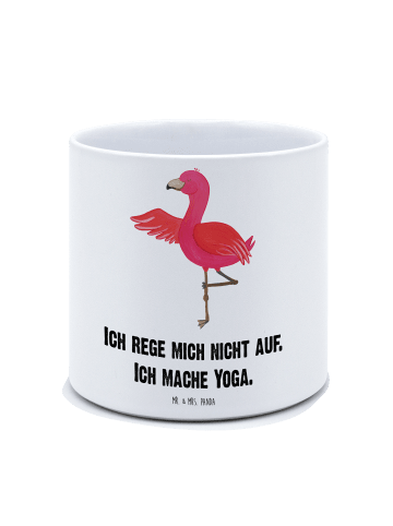 Mr. & Mrs. Panda XL Blumentopf Flamingo Yoga mit Spruch in Weiß