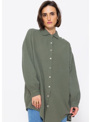 SASSYCLASSY Ultra Oversize Musselin-Blusenhemd lange Variante in Khaki