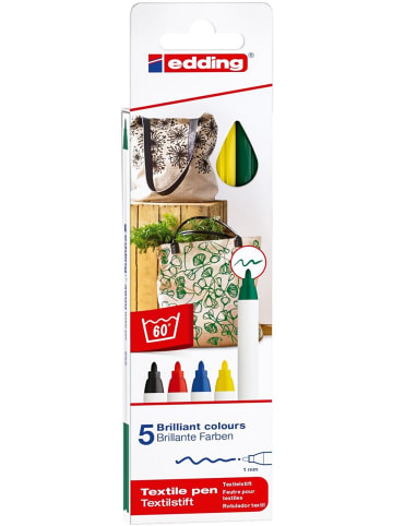 edding Textilpen edding 4600 Rundspitze 1mm Packung mit 5 Farben