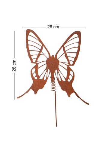 UNUS Gartenstecker Rost Schmetterling mit Wackelfeder in Braun