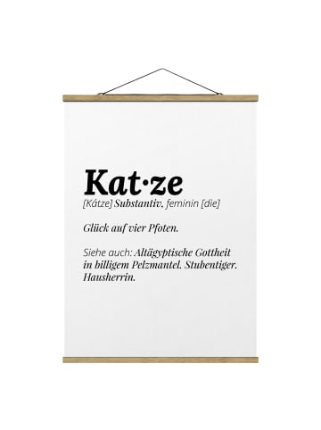 WALLART Stoffbild mit Posterleisten - Die Definition von Katze in Schwarz-Weiß