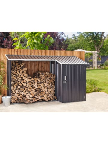 Beliani Gerätehaus mit Holzunterstand AOSTA in Grau - (W) 270 x (H) 158 x (L) 105 cm