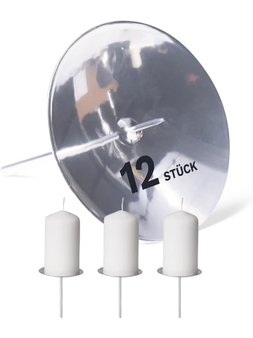 Novaliv 12x Kerzenpick mit Dorn 7,5cm SILBER Kerzenteller Metall rund Adventsk in Silber