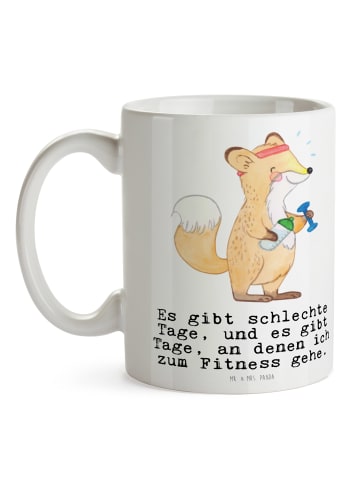Mr. & Mrs. Panda Tasse Fuchs Fitness mit Spruch in Weiß