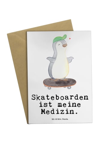 Mr. & Mrs. Panda babykarte Pinguin Skateboarden mit Spruch in Weiß