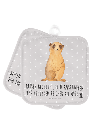 Mr. & Mrs. Panda Ofenhandschuhe Erdmännchen mit Spruch in Grau Pastell