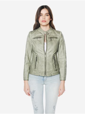 KOROSHI Damen-bikerjacke aus kunstleder in khaki