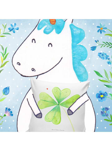 Mr. & Mrs. Panda Dekokissen Blume Kleeblatt ohne Spruch in Weiß