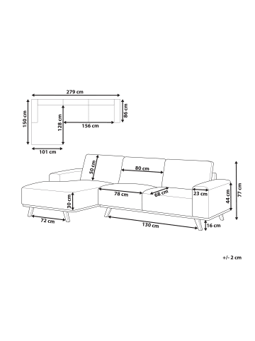 Beliani Ecksofa NORA in Beige/Braun - (W) 279 x (H) 77 x (L) 150 cm rechtsseitig