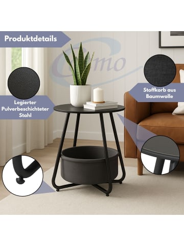 Coemo Beistelltisch Kosi mit Canvas Korb - Metallgestell mit Stoffkorb in Schwarz