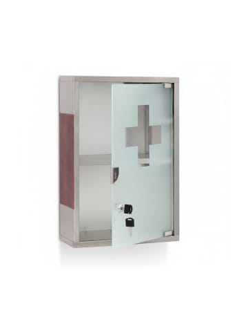 relaxdays Medizinschrank in Silber/Braun - (B)30 x (H)45 x (T)12 cm