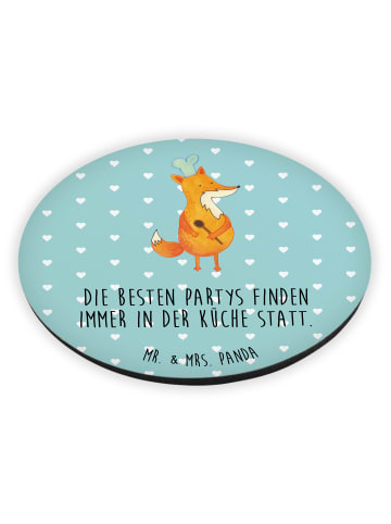 Mr. & Mrs. Panda Rund Magnet Fuchs Koch mit Spruch in Türkis Pastell