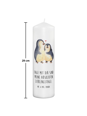 Mr. & Mrs. Panda Kerze Pinguin umarmen mit Spruch in Weiß