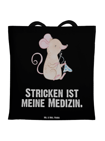 Mr. & Mrs. Panda Stoffbeutel Maus Stricken mit Spruch in Schwarz