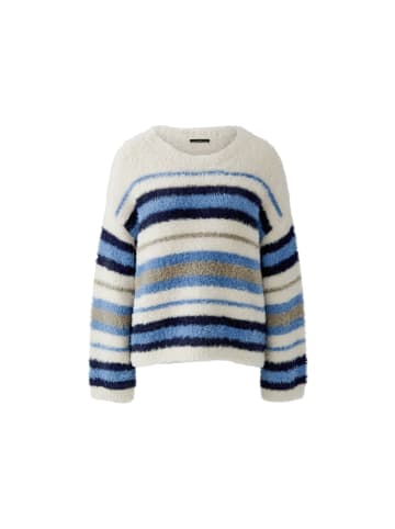 Oui Strickpullover mit Streifen und Rundhals in White Blue