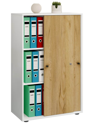 VCM  Büroschrank Aktenschrank Schiebetüren Lona 3fach in Weiß / Honig-Eiche